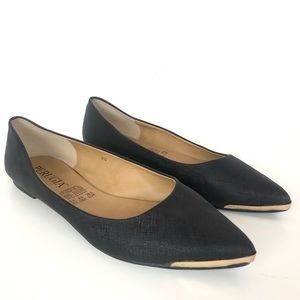 Perugia Black Flats Copper Toe